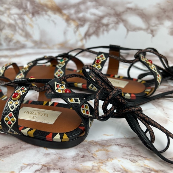 ❣️VALENTINO❣️Stone Embellished Lace Up Ankle Wrap Sandals Size 7 / Size EU 37 - Picture 6 of 13